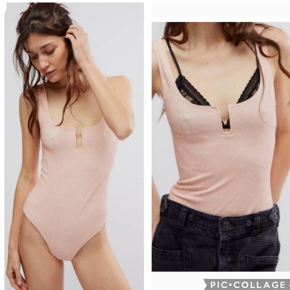 Free People Tops - Free People Romance In Rome Polka Dot Bodysuit Peach Combo XS